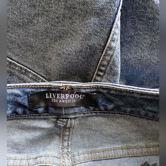 Liverpool Front Slit Denim Jean Skirt Maxi Long Size 12 Fray Hem V Split - Picture 5 of 6